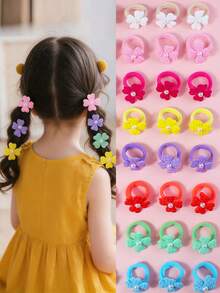 24pcs Pearl Flower Decorated Hair Scrunchies Set, Versatile Casual Hair Ties Suitable For Daily Use - Multicolor - View 11