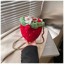 Fashionable And Cute Strawberry Crochet Bag, Purely Handmade, A Niche Handbag Suitable For Parties, Weddings, And Daily Wear, Comes With A Small Gift - 紅色 - 查看 5