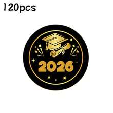 60张/120张 2026毕业金色箔圆形贴纸，毕业证书装饰贴纸，毕业派对礼物包装用品 - 多色 - 查看 7