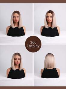 10 Inch No Bangs Ombre Blonde Straight Synthetic Wig - Heat Resistant, Natural Looking For Daily & Party Use - Blonde Ombre - View 8