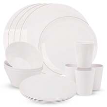 White Dinnerware Bowl Plates Round Dinner Set Melamine Tableware Kitchen 16pcs - Multicolor - View 1
