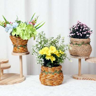 1pc Nordic Woven Flower Basket Artistic Handmade Decorative Vase For Office Desk Small Storage Baskets For Shelves
