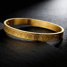 1pc Classic Roman Numeral Bracelet Stainless Steel Bangles Men's Fashion Bracelet Bangle Gold Jewelry - Yellow Gold - View 6