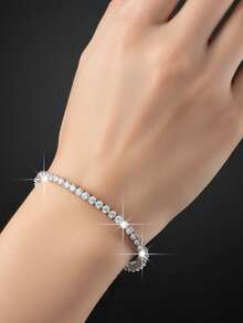 Vòng tay tennis cổ điển 3 chấu, mạ vàng trắng/vàng vàng 18K, đính đá Cubic Zirconia tròn 3mm, chiều dài 6-8,5 inch. - Trắng - Ba móng vuốt - Xem 8