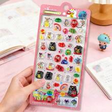 Kawaii Japanese Daruma Lucky Cat Drop 3D Relief Sticker For Scrapbooking DIY Phoe Case Decor Sticker School Stationery Supplies - 黑色 - 查看 9