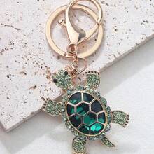 Cute Sea Turtle Keychain Lightweight Skeleton Design Full Colorful Rhinestone Inlaid Animal Turtles Charms Dangle Keyring Jewelry Metal Alloy Car Key Holder Handbag Backpack Ornament Accessories Gift For Friends - Multicolor - View 4