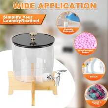 Dispensador de detergente para la ropa con estante, surtidores y tapa de plástico para organizar el cuarto de lavado para detergente líquido y suavizante de telas - transparente - Ver 4