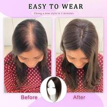Extensiones de Cabello para Mujer, Cabello , Postizos con Clip, Cabello Humano para Cabello Fino, Postizo Voluminoso para la Parte Superior de la Cabeza Sin Flequillo - Adornos Braun - Ver 5