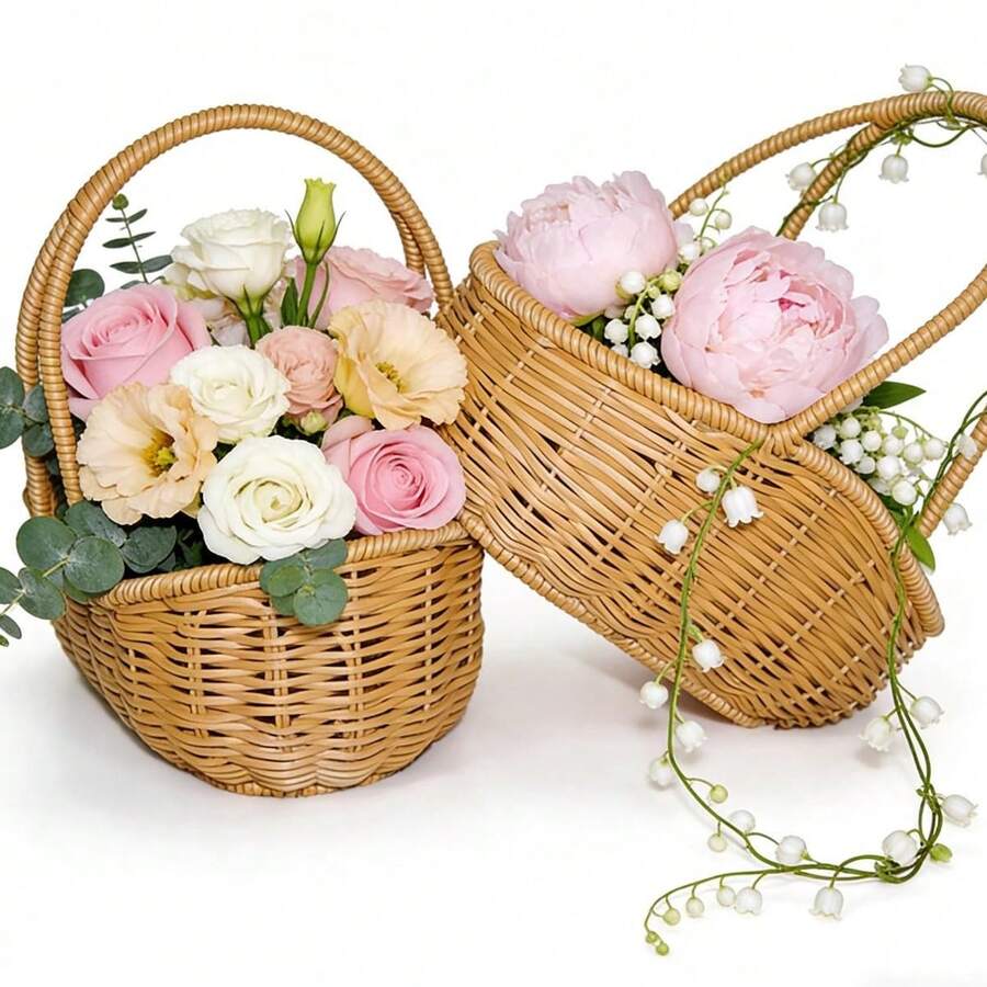 四川花椒色编织篮,藤编花卉摆设,干花花瓶,婚礼花童篮,庆典篮,乡村风装饰,时尚装饰篮 - 查看 1