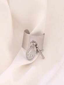 1pc Stainless Steel Virgin Mary Pendant Open Rings Fashion Heart Cross Charms Round Rings For Women 18K Gold Plated Finger Ring Jewelry - Ring - View 2