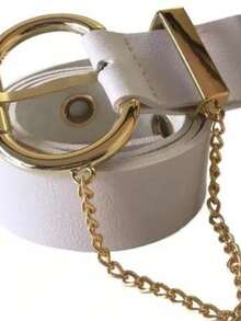 Women's Belt With Chain Buckle - White - View 3
