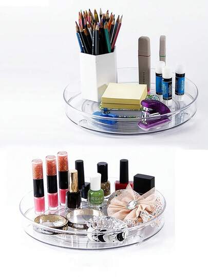 1/2pcs Acrylic 360° Rotating Storage Tray, Slouchy Susan Rotating Storage Box, 9.25" Multi-Function Display & Organizer, Transparent Makeup Organizer, Kitchen Spice Rack, Suitable For Home, Bathroom, Room, Vanity, Office, Dorm, Kitchen, Home Decor Storage Accessory, Beauty Gift