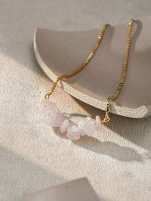 1pc Elegant Fashion Delicate Pink Lucky Stone Bracelet For Women - Yellow Gold - View 7