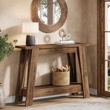 LITTLE TREE 2-Tier Farmhouse Console Table With Storage, 41.3" Wooden Entryway Table, Rustic Narrow Behind Couch For Living Room, Hallway, Foyer,Walnut - Walnut - View 2