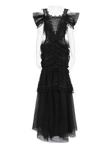 Đầm maxi đuôi cá xếp ly ren kiểu Gothic, đầm lưới hở lưng phong cách cung đình cổ điển. - màu đen - Xem 15