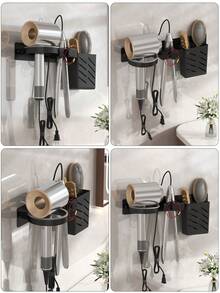 1 pieza Soporte de pared para herramientas de peinado, estante multifuncional para secador de pelo, organizador de salón para secador, plancha, rizador, almacenamiento de baño para cosméticos, peines, cepillo de dientes, ahorrador de espacio - Negro - Ver 6