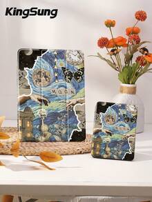 Kingsung Painting Van Gogh Starry Sky Collage Pattern Tablet Case, Suitable For 9.7/10.2/10.5/10.9/12.9/Pro 11 (10th Generation), Compatible With Samsung Galaxy Tab S6 Lite 10.4-Inch Version, Compatible With Kindle Paperwhite 12th Generation 2024, Kindle (11th Generation) 2022 Kobo Clara Color, Equipped With Soft Fall Protection, Intelligent Vertical/Automatic Wake-Up/Sleep Function. - Multicolor - View 9