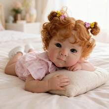 Finished Lovely Reborn Baby Dolls Girl 18 Inch 45 Cm Soft Full Body Vinyl Cute Lifelike Newborn Babies Girls Hand Rooted Curly Hair Xmas Birthday Gift For Kids 3+&Collectors - 彩色 - 查看 4