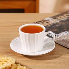 3oz/90ml Minimalist Ceramic Coffee Cup & Saucer Set, Suitable For Kitchen, Dining Room, Office, Tea Party, Arabic Coffee Cup, Espresso Cup, Tea Cup Set - Type C - View 3