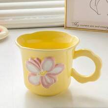 1pc Windflower Ceramic Mug, Niche Creative Coffee Cup, High-Quality Breakfast Milk Cup, Household Water Cup - Multicolor - View 3