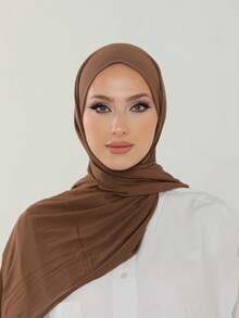 3pcs Brown Woven Headscarf Set - Soft, Stretchy Instant Headscarf, Solid Color Muslim Women Modest Wear - Multicolor - View 5