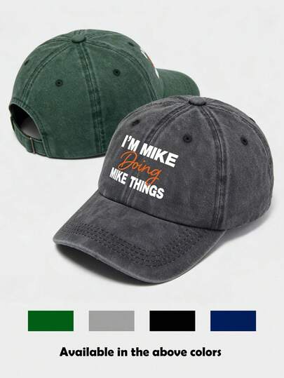 1顶男女通用做旧复古水洗棉棒球帽，休闲字母印花弯檐帽，适合户外旅行、度假和休闲穿着