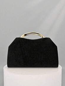 Dedoo 1pc Women's Elegant Black Velvet Handbag, Suitable For Formal Occasions, Weddings, Birthday Parties And Graduation Ceremonies, Luxury Velvet Evening Bag - Black - View 9
