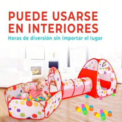 ELE-GATE Juegos Infantiles 3 en 1: Alberca de Pelotas, Túnel y Casa de Campaña para Niños – Diversión y Aprendizaje