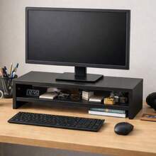 Shoze 2-Tier Wood Monitor Stand Riser With Storage Shelf Ergonomic Desktop Organizer For Computer Laptop Printer Gaming Desk Accessories - View 5