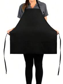 1pc Unisex Black Color Apron, Adjustable And Waterproof With 3 Pockets, Suitable For Chef, Cooking, BBQ E5EF - Black - View 1