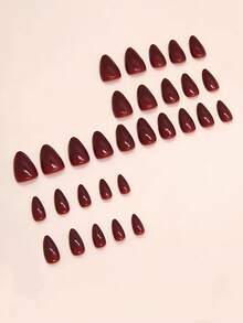 Bộ 24 miếng dán móng tay giả hình hạnh nhân cỡ trung bình, màu đỏ rượu vang cổ điển sang trọng, bộ móng giả phủ kín toàn bộ móng màu đỏ trơn cao cấp, bao gồm 1 tờ keo dán móng và 1 dũa móng mini, giao hàng ngẫu nhiên. - Màu Đỏ Sâu - Xem 3