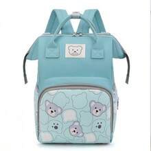 Fashionable Cartoon Bear Backpack, Large Capacity Lightweight Travel Maternity Backpack, Bottle Storage Bag, Cute Bear Pattern Large Capacity Convenient Backpack, Stroller Hanging Bag, Maternity Bag, Milk Bag - Green - View 7
