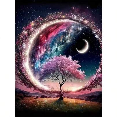 1 pieza Kit de pintura de diamantes 5D con patrón de árbol de la vida, luna y flores, [30*40cm/11.8*15.7in] [40*50cm/15.7/19.7in], adecuado para principiantes adultos en el arte de mosaico de diamantes, manualidad de perforación completa, decoración de pared para sala de estar, dormitorio, oficina, regalo sorpresa para familiares y amigos, sin marco