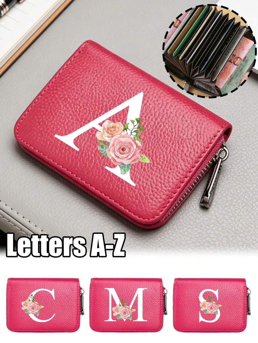 1 pieza Tarjetero con cremallera y flor de rosa, Cartera con cremallera de gran capacidad y múltiples compartimentos para tarjetas, Bolsa portátil para almacenar tarjetas de crédito y monedas, Cartera con cremallera de moda, Billetera corta de negocios casuales con ranuras para tarjetas, Billetera corta unisex, Mejor regalo para el Día de San Valentín, Ramadán, Pascua y Año Nuevo - Multicolor - Ver 1