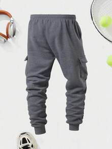 男士修身卡其色工装慢跑裤，带口袋，舒适百搭，适合日常穿着、工作、旅行、跑步、休闲、办公、健身和户外活动。 - 灰色 - 查看 3