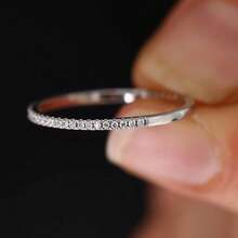 925 Sterling Silver Luxury Single Row Cubic Zirconia Ring, Micro-Pave Fully Iced Out Thin Band Ring, Party/Birthday Gift, Wholesale - Silver - View 12