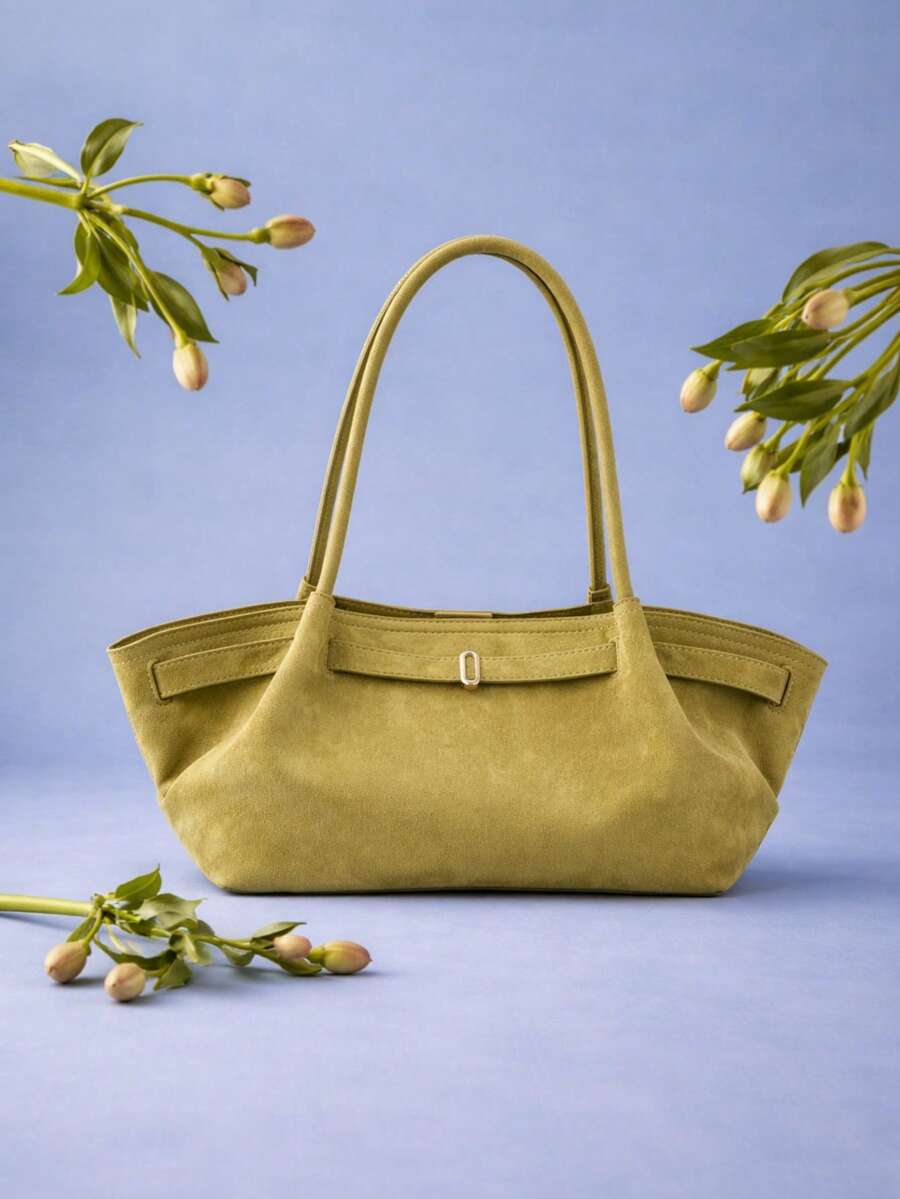 Bolsa feminina de camurça, estilo retrô, para usar no ombro, no trabalho, em viagens e no escritório. - Verde - Ver 1
