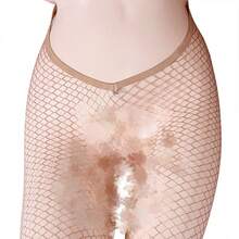 1双女士棕色亮片渔网袜 - 闪亮透明网眼长筒袜 - 高腰V腰设计，适合派对、节日、夜店穿着 - 彩色 - 查看 17