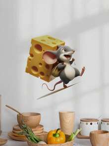 1pc Multi-Size PVC Removable Wall Sticker, Cartoon Wall Decal, Monkey Switch Sticker, Elephant Carrying Lion & Leopard, Dog Squatting, Owl Learning Park, Mouse & Cheese, Children's Elements Decorative Wall Sticker, Suitable For Bedroom, Living Room, Study, Dining Room, Bathroom, Home Wall Decor, Room Decoration - Multicolor - View 14