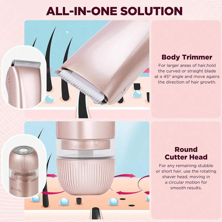 Máy cạo râu điện 2 trong 1, máy tỉa lông vùng bikini hai đầu dành cho nữ, loại bỏ lông cơ thể và mặt, sử dụng được cả khi ướt và khô, thích hợp cho mặt, cằm và vùng bikini. - Xem 5