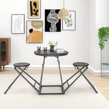 COSTWAY 3-Piece Round Table And Stool Set, Bar Table With 2 Foldable Stools, Heavy-Duty Steel Frame, Modern Table And Chairs Set For 2, Dining Set For Small Space, Apartment, Kitchen, Dining Room, Grey - Grey - View 8
