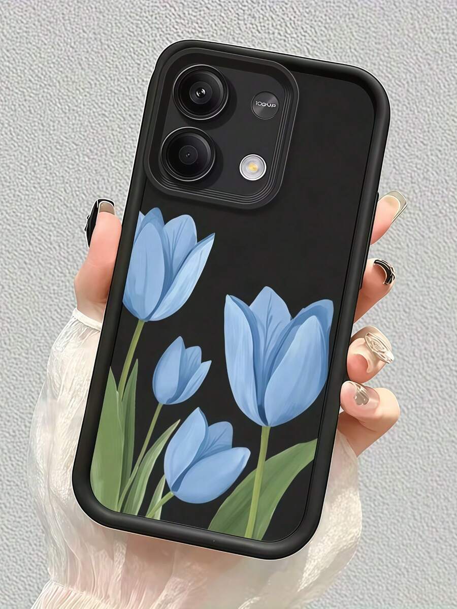 Ốp lưng điện thoại hình hoa tulip màu xanh mờ Dopamine, khung ảnh hình bậc thang, bảo vệ toàn thân chống sốc, thiết kế tối giản, kiểu hoạt hình dễ thương, phù hợp với Honor X7/Galaxy A56 5G/ Smart 8/ Hot 40/Transsion Spark 30C/Spark Go 2024/ Note 14 5G/ Moto E22/E22i/ A54, phiên bản quốc tế, không phải phiên bản nội địa. - màu đen - Xem 1