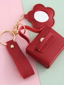 Bolsa pequeña con espejo, bolsa para auriculares, llavero con colgante, llavero de mini bolsa de piel sintética, disponible en varios colores, accesorios de escritorio de oficina, suministros de oficina, accesorios de oficina - llavero de bolso - Ver 12