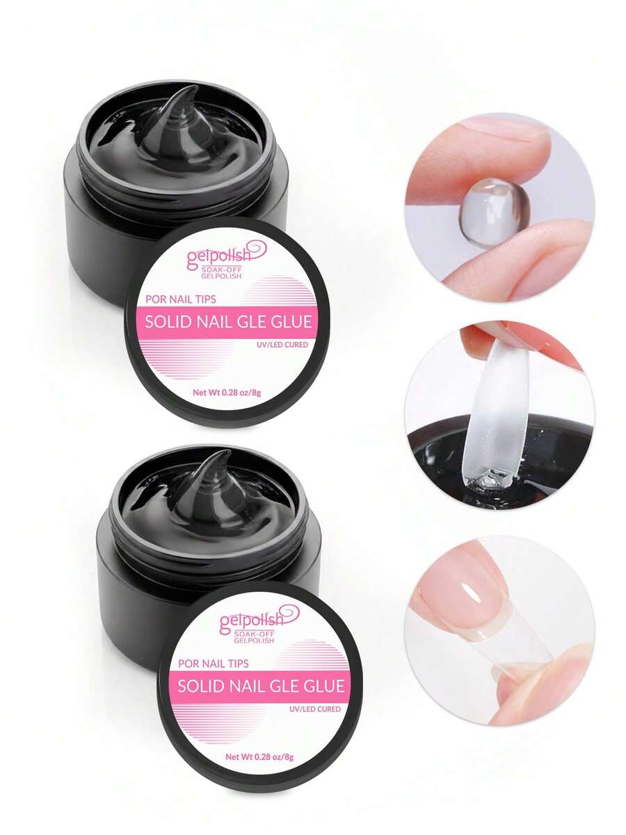 GELPOLISH 2件裝假指甲用固態凝膠，強黏性壓貼式壓克力指甲片，透明硬膠，適合聖誕美甲UV固化 - 2pcs - 查看 1