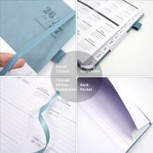 2026-2027年周/月计划本（2026年7月至2027年6月），12个月学年日历，5.9英寸 x 8.5英寸PU皮革硬面精装记事本，周/月计划布局，含每日日程安排，覆膜标签，100克无渗墨纸，后置口袋，目标设定、效率提升、学习、工作及个人生活两用记事本 - 多色 - 查看 5