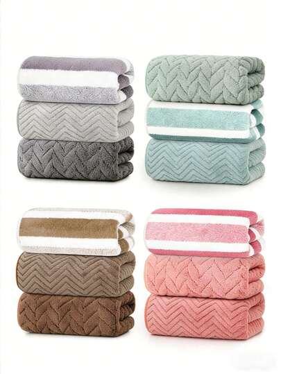 3pcs Towel Set - Pleated Bath Towel - Size 27.55x55.11 Inches/70x140cm - Soft Absorbent, Quick Drying - With Hanging Loop, Easy To Dry - Suitable For All Seasons - Skin-Friendly, Non-Shedding, Good Color Fastness - Bathroom Shower Towel Set, Essential For Travel, Vacation, Beach