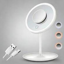 Adjustable LED Makeup Mirror, Smart Tri-Color Light & Brightness Control, One-Touch Screen USB Charging, 180° Rotating Desktop HD Mirror, Detachable Storage Tray, Suitable For Bedroom, Bathroom, Bedside, Dorm, Great Gift For Mother's Day, Birthday, Women - Round - View 8