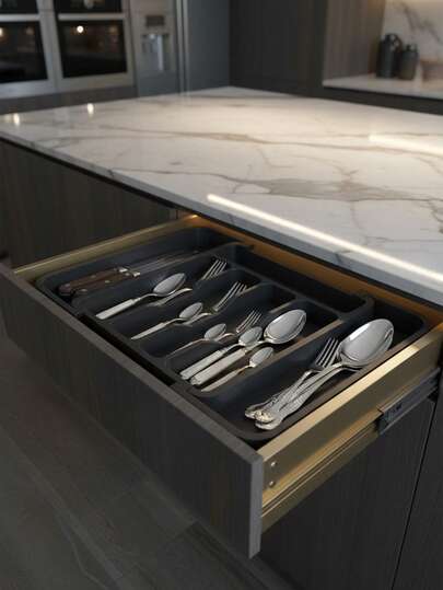 1 pièce Boîte de rangement pour ustensiles de cuisine, double usage mural et de comptoir, support égouttoir pour baguettes, plateau compartimenté pour couteaux, fourchettes, cuillères, rangement des couverts, maintien de la propreté du plan de travail de la cuisine, conception ventilée pour prévenir l'humidité et les bactéries