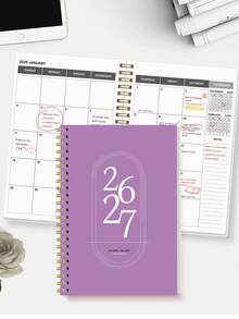 BUBU 1本 2026-2028 週計畫與月計畫螺旋裝訂筆記本，學術約會簿日程日誌，提升生產力，適用於居家、學校與工作，A5尺寸，返校用品、辦公用品、學校用品，教師禮物、男士禮物 - 紫色 - 查看 4