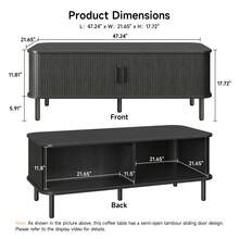 ONBRILL Black Rectangular Coffee Table, 47 Inch Fluted Coffee Tables With Cabinets & Sliding Doors, Mid-Century Modern Coffee Tables, Wood Center Table With Storage And Handle For Living Room, Home Small Space - COT-103 Black - 查看 4